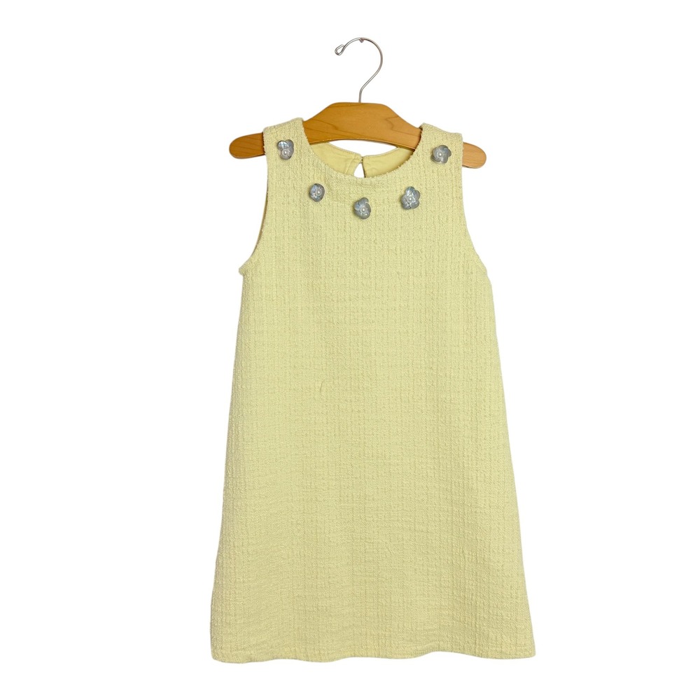 HM Girls Yellow Textured Boucle Shift Dress Floral Applique Size 6-8Y